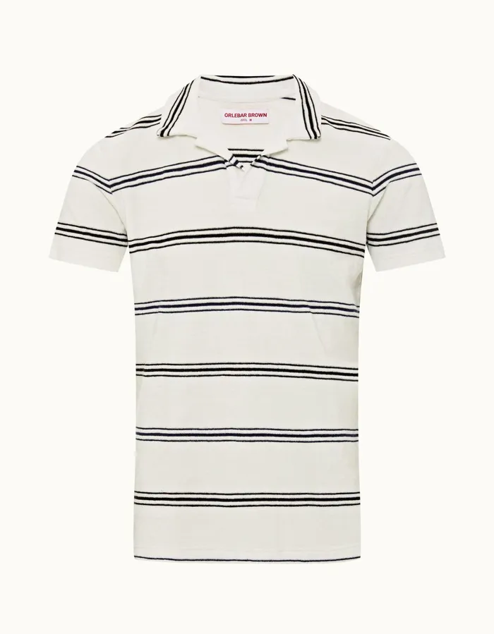 Men Orlebar Brown Polo Shirts Terry Towelling White Sandnight Iris