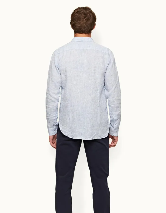 Men Orlebar Brown Shirts Giles Linen Navywhite