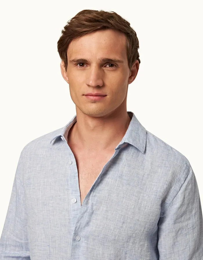Men Orlebar Brown Shirts Giles Linen Navywhite