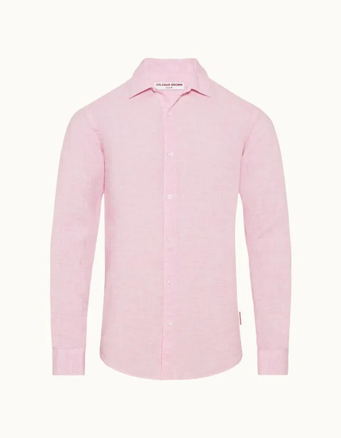 Men Orlebar Brown Shirts Giles Linen Pale Pinkwhite