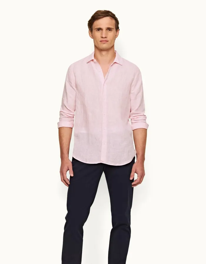 Men Orlebar Brown Shirts Giles Linen Pale Pinkwhite