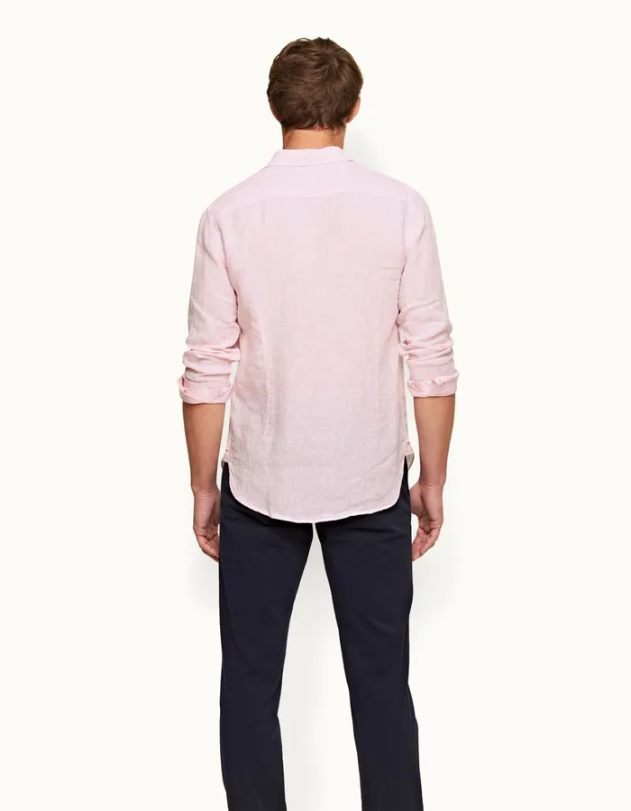 Men Orlebar Brown Shirts Giles Linen Pale Pinkwhite