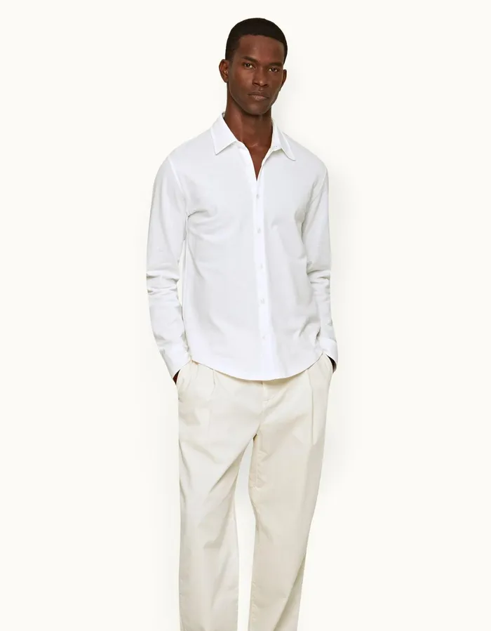 Men Orlebar Brown Shirts Giles Pique White