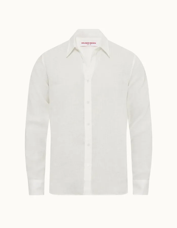 Men Orlebar Brown Shirts Justin Linen White