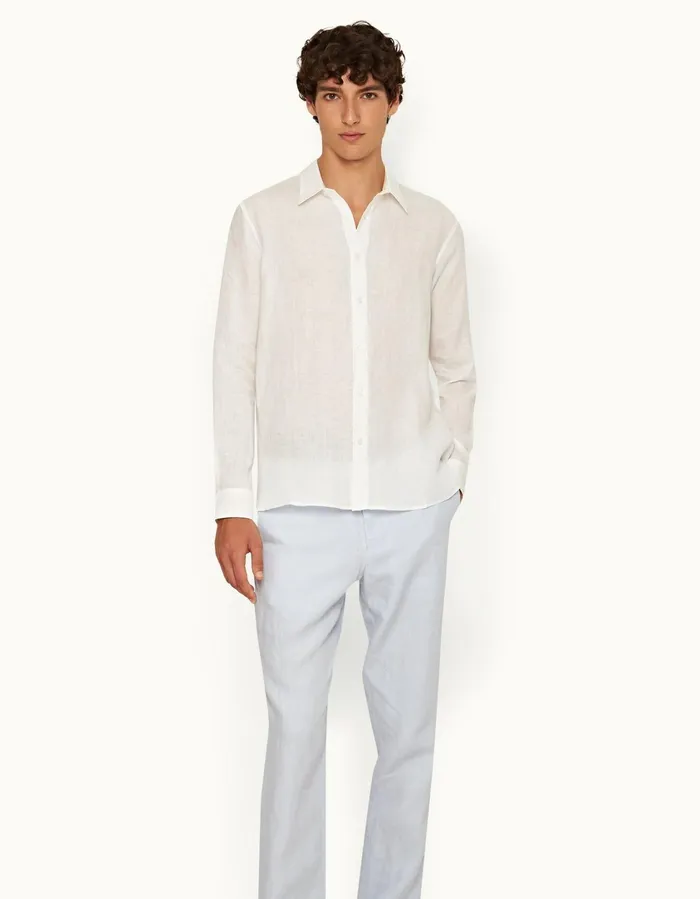 Men Orlebar Brown Shirts Justin Linen White
