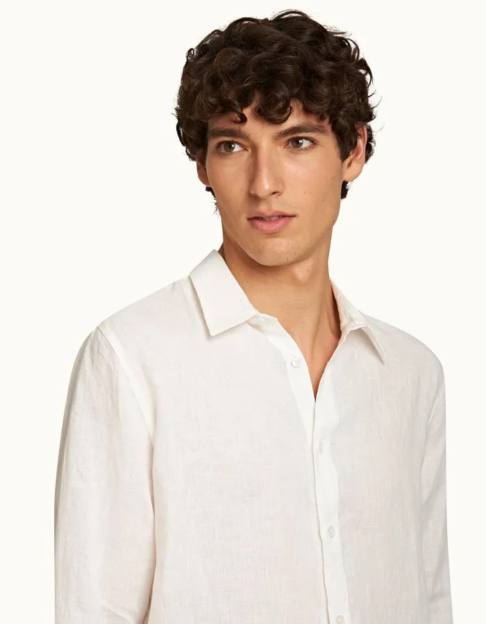 Men Orlebar Brown Shirts Justin Linen White