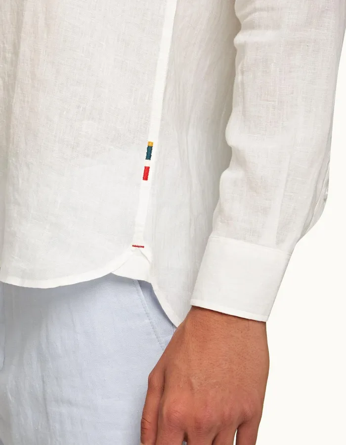 Men Orlebar Brown Shirts Justin Linen White