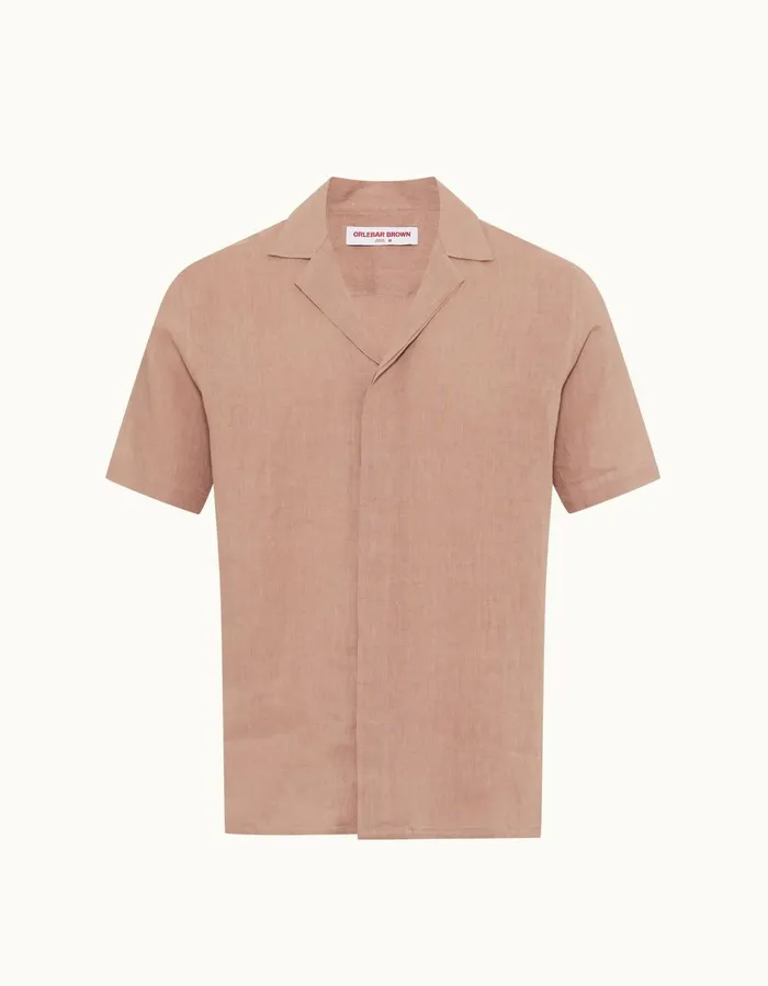 Men Orlebar Brown Shirts Maitan Linen Caramel Pink