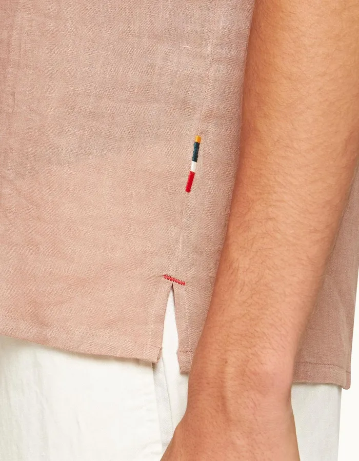 Men Orlebar Brown Shirts Maitan Linen Caramel Pink
