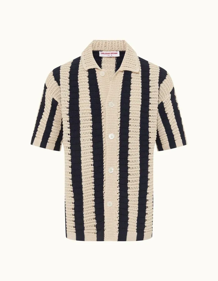 Men Orlebar Brown Shirts Thomas Crochet Night Iriscashew