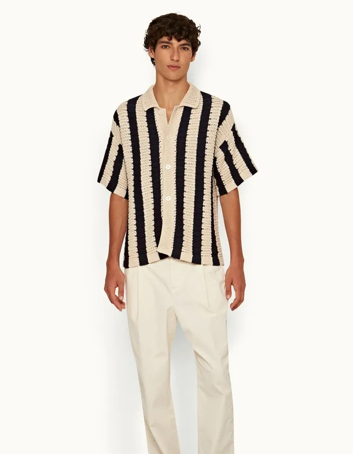 Men Orlebar Brown Shirts Thomas Crochet Night Iriscashew
