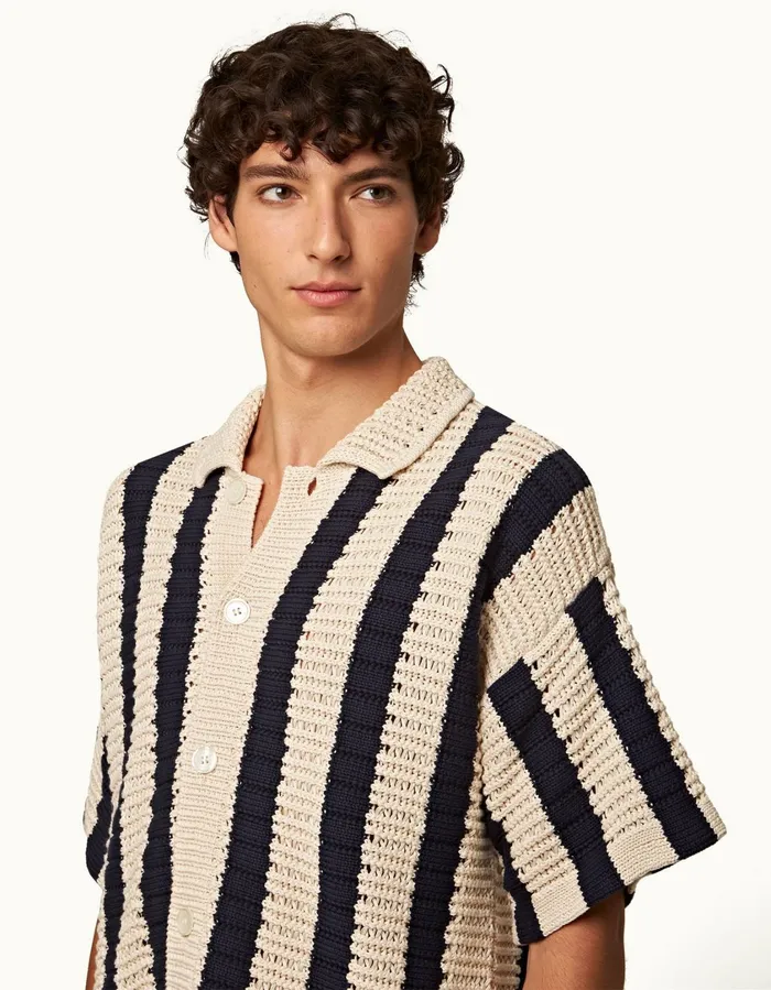 Men Orlebar Brown Shirts Thomas Crochet Night Iriscashew