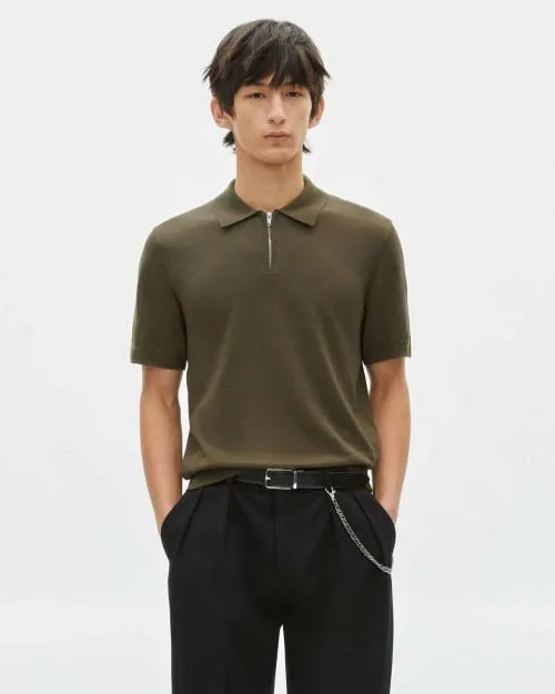Men Polos The Kooples Khaki Knit Polo Olive Kaki