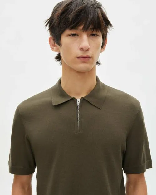 Men Polos The Kooples Khaki Knit Polo Olive Kaki