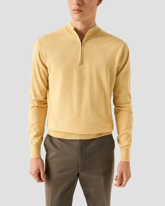 Men Quarter Zip Sweater Yellow Eton Knitwear