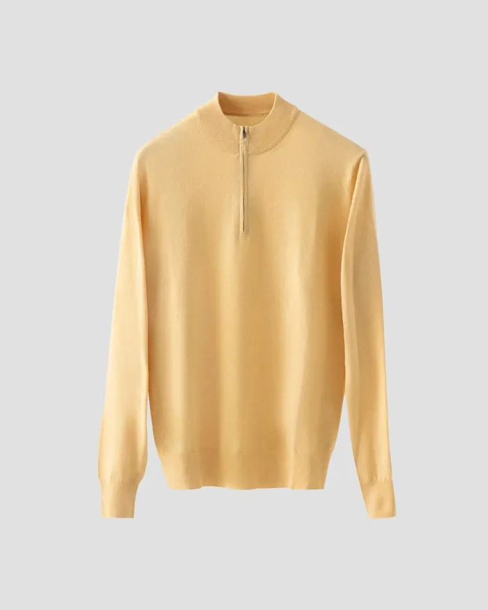 Men Quarter Zip Sweater Yellow Eton Knitwear Men Quarter Zip Sweater Yellow Eton Knitwear
