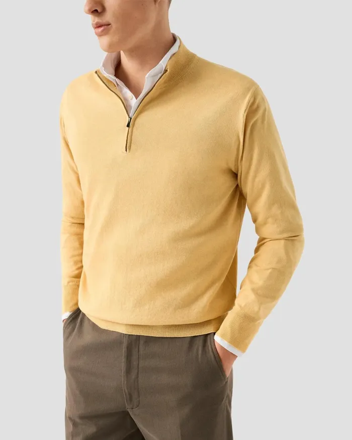 Men Quarter Zip Sweater Yellow Eton Knitwear Men Quarter Zip Sweater Yellow Eton Knitwear
