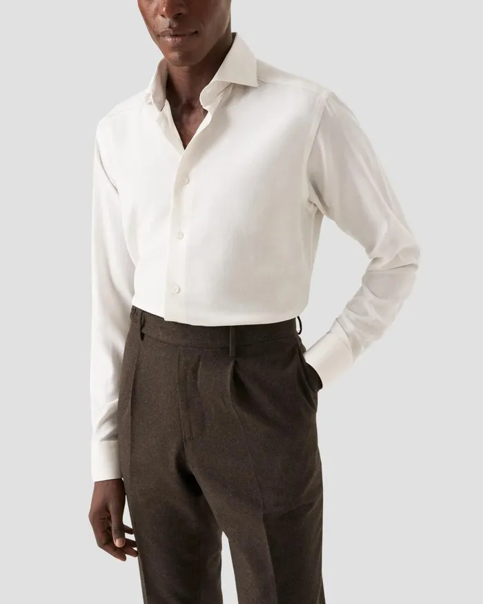 Men Royal Oxford Merino Wool Shirt White Eton Dress Shirts