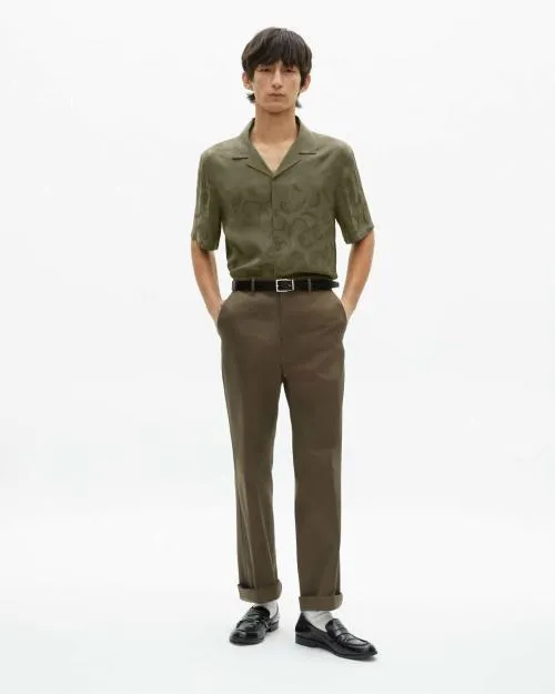 Men Shirts The Kooples ShortSleeved Khaki Jacquard Shirt Olive Kaki