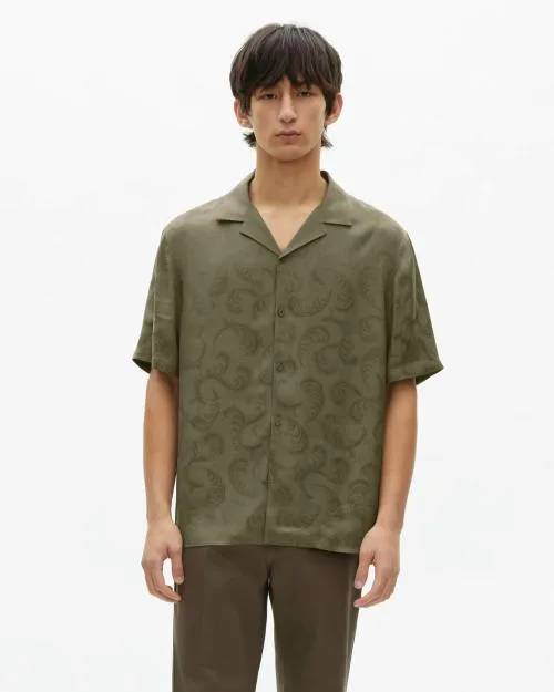 Men Shirts The Kooples ShortSleeved Khaki Jacquard Shirt Olive Kaki