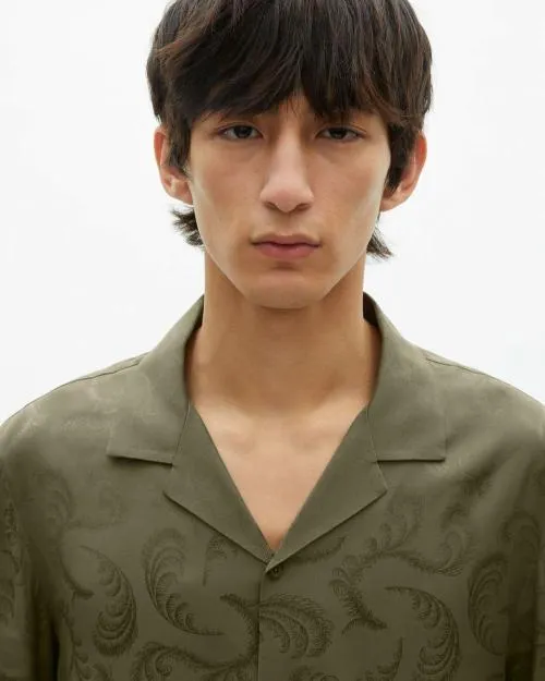 Men Shirts The Kooples ShortSleeved Khaki Jacquard Shirt Olive Kaki