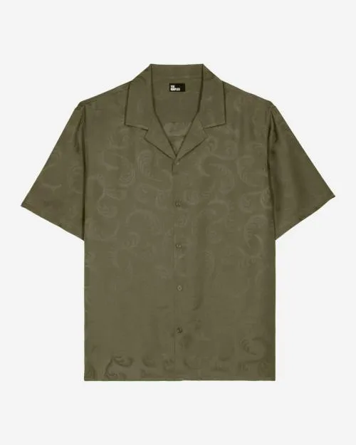 Men Shirts The Kooples ShortSleeved Khaki Jacquard Shirt Olive Kaki