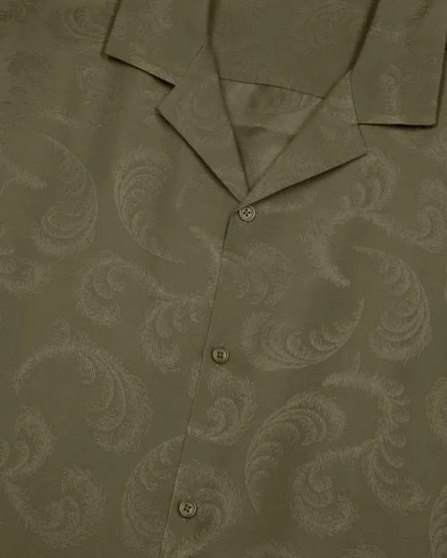 Men Shirts The Kooples ShortSleeved Khaki Jacquard Shirt Olive Kaki