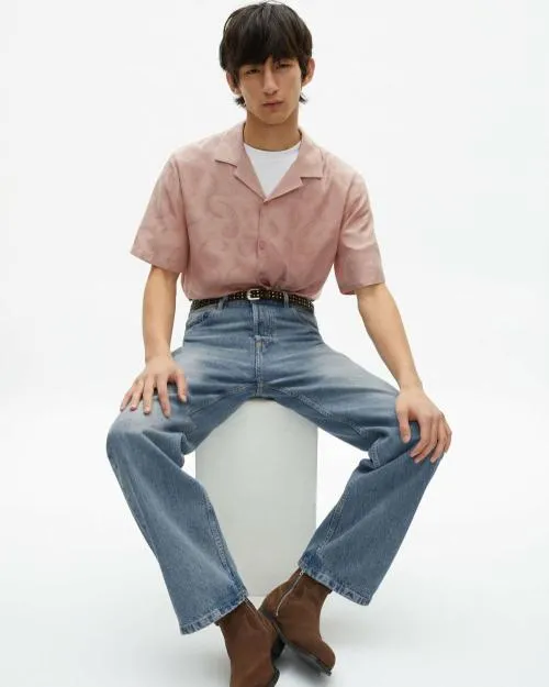Men Shirts The Kooples ShortSleeved Pink Jacquard Shirt Lila