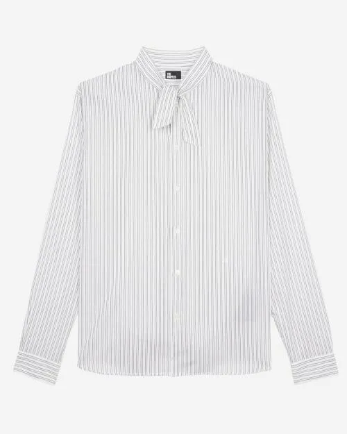 Men Shirts The Kooples Thin White Striped Shirt Black White