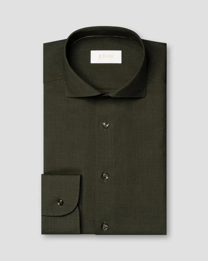 Men Solid Merino Wool Shirt Green Eton Dress Shirts Men Solid Merino Wool Shirt Green Eton Dress Shirts