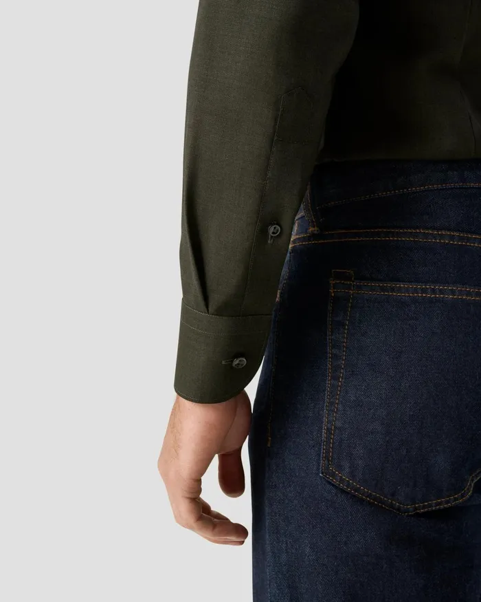 Men Solid Merino Wool Shirt Green Eton Dress Shirts Men Solid Merino Wool Shirt Green Eton Dress Shirts