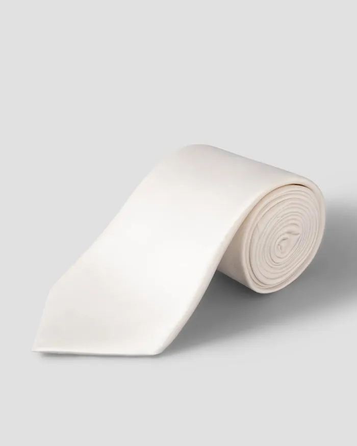 Men Solid Silk Satin Tie Off White Eton Ties