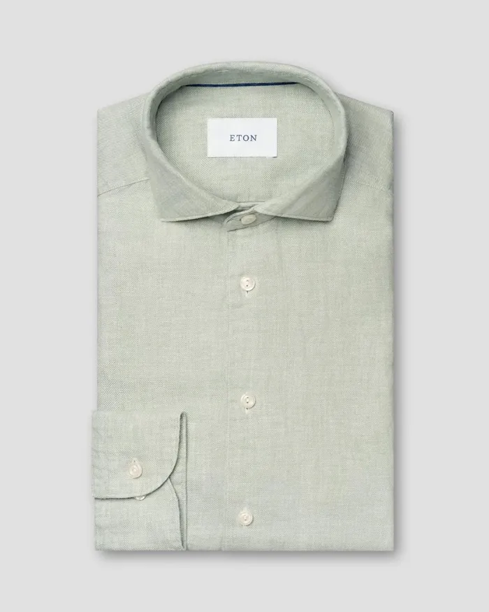 Men Solid Twill Linen Shirt Green Eton Casual Shirts Men Solid Twill Linen Shirt Green Eton Casual Shirts
