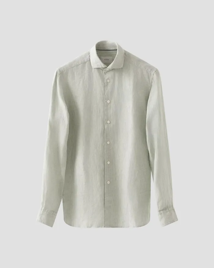 Men Solid Twill Linen Shirt Green Eton Casual Shirts Men Solid Twill Linen Shirt Green Eton Casual Shirts