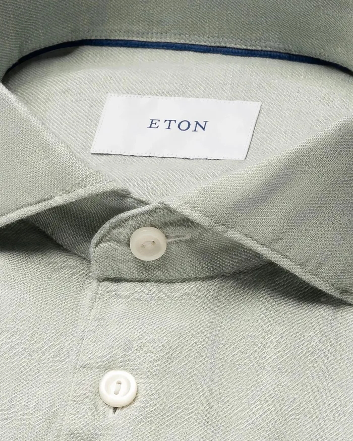 Men Solid Twill Linen Shirt Green Eton Casual Shirts Men Solid Twill Linen Shirt Green Eton Casual Shirts