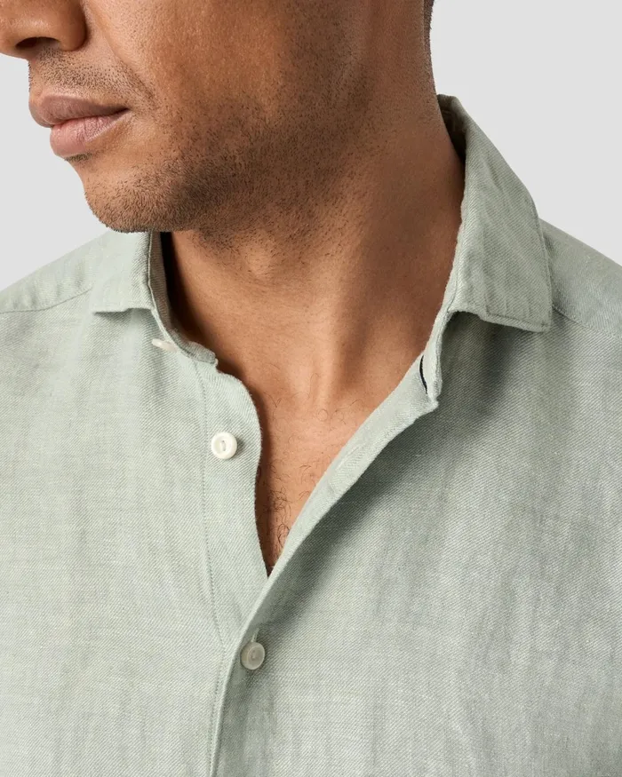 Men Solid Twill Linen Shirt Green Eton Casual Shirts Men Solid Twill Linen Shirt Green Eton Casual Shirts