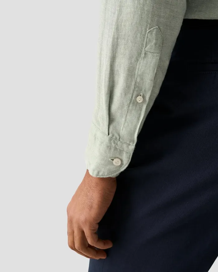 Men Solid Twill Linen Shirt Green Eton Casual Shirts Men Solid Twill Linen Shirt Green Eton Casual Shirts