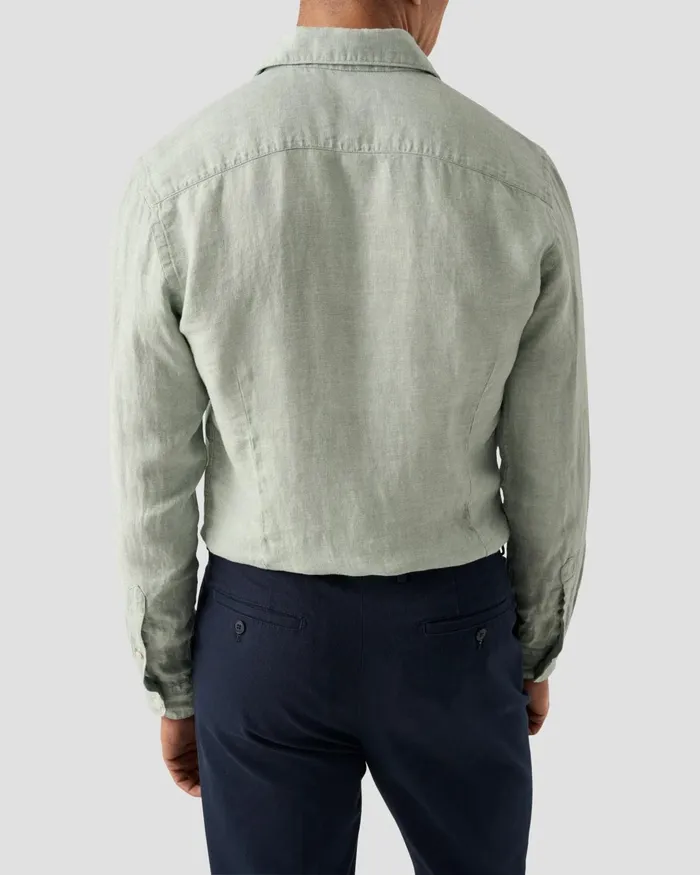 Men Solid Twill Linen Shirt Green Eton Casual Shirts Men Solid Twill Linen Shirt Green Eton Casual Shirts