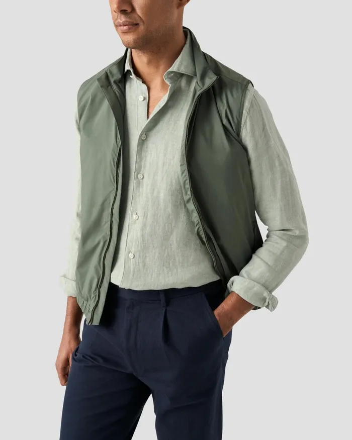 Men Solid Twill Linen Shirt Green Eton Casual Shirts Men Solid Twill Linen Shirt Green Eton Casual Shirts