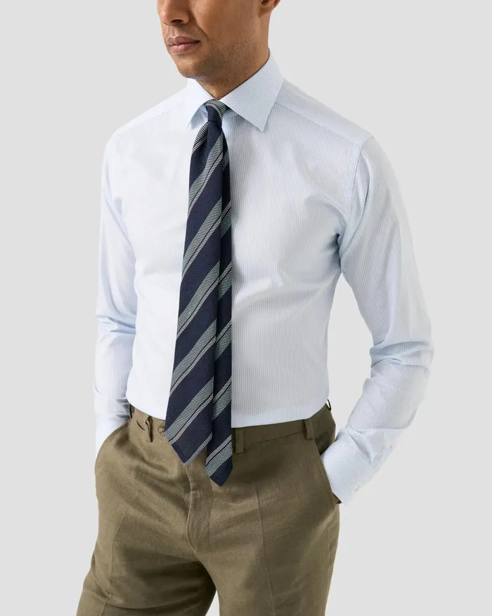 Men Striped Cotton TENCEL Lyocell Shirt Blue Eton Dress Shirts Men Striped Cotton TENCEL Lyocell Shirt Blue Eton Dress Shirts