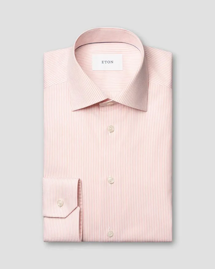Men Striped Cotton TENCEL Lyocell Shirt Pink Eton Dress Shirts Men Striped Cotton TENCEL Lyocell Shirt Pink Eton Dress Shirts
