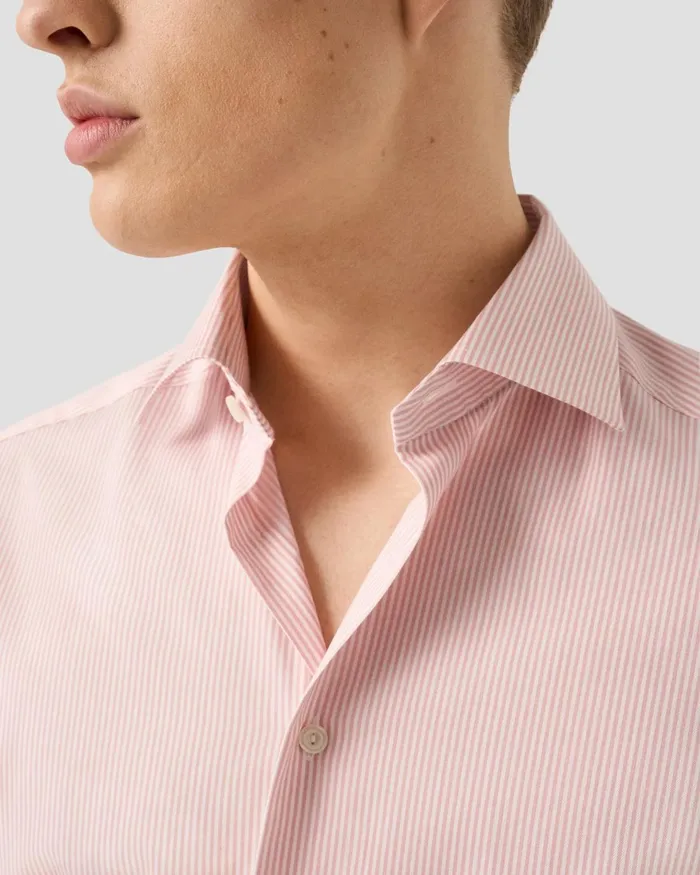 Men Striped Cotton TENCEL Lyocell Shirt Pink Eton Dress Shirts Men Striped Cotton TENCEL Lyocell Shirt Pink Eton Dress Shirts