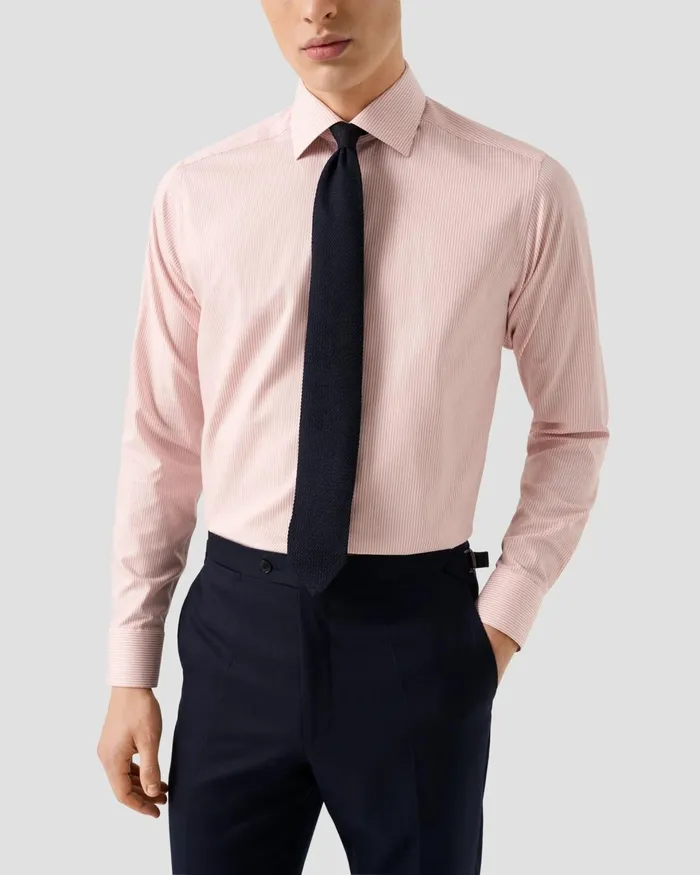 Men Striped Cotton TENCEL Lyocell Shirt Pink Eton Dress Shirts Men Striped Cotton TENCEL Lyocell Shirt Pink Eton Dress Shirts