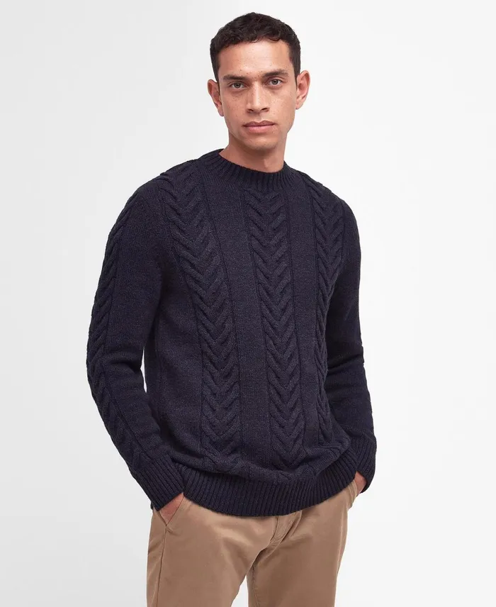Men Sweaters Barbour Essential Cable Knit Navy Marl