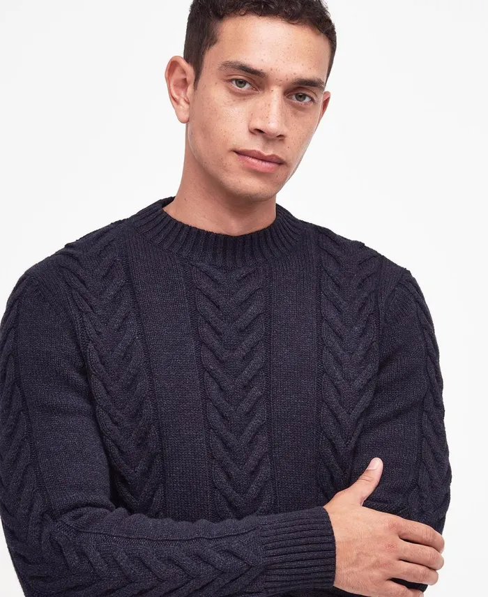 Men Sweaters Barbour Essential Cable Knit Navy Marl Men Sweaters Barbour Essential Cable Knit Navy Marl