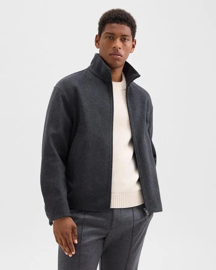Men Theory Outerwear Straight Jacket In DoubleFace WoolCashmere Dark Charcoal Melange