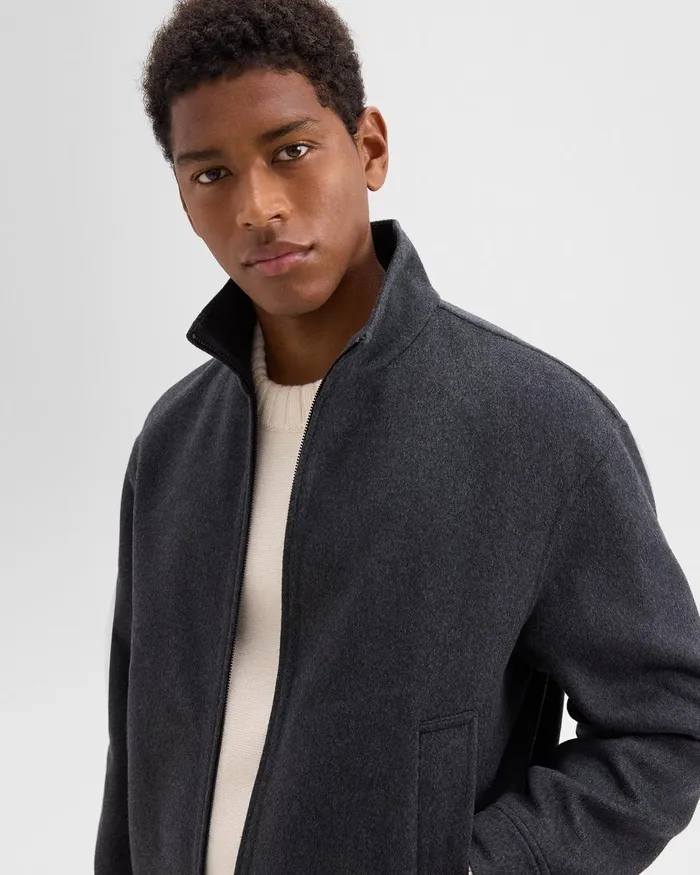 Men Theory Outerwear Straight Jacket In DoubleFace WoolCashmere Dark Charcoal Melange