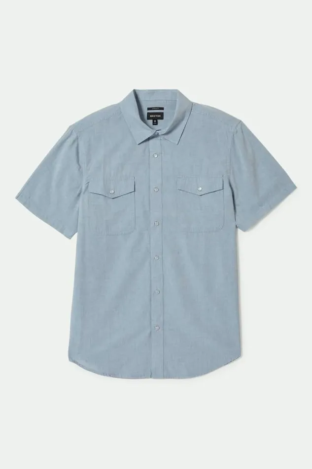 Men Wayne Western SS Shirt Medium Blue Brixton Button Ups