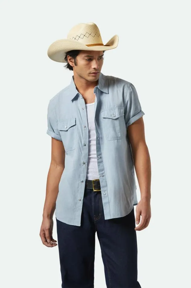 Men Wayne Western SS Shirt Medium Blue Brixton Button Ups