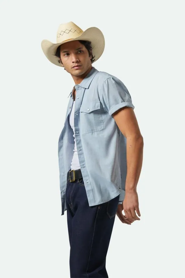 Men Wayne Western SS Shirt Medium Blue Brixton Button Ups